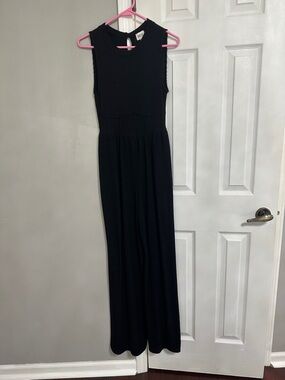 BKE Black Sleeveless Ribbed-Waist Wide-Leg Jumpsuit